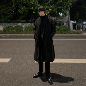 韩系冬季毛呢大衣男长款过膝风衣B345-F115-P125加棉P135图片