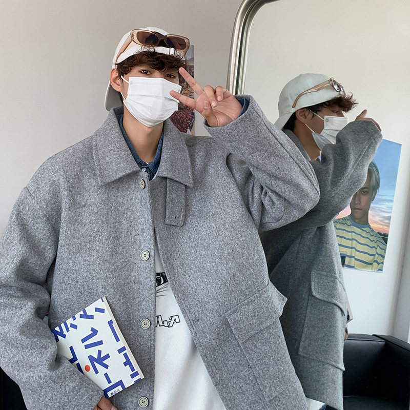 翻领宽松流行外套秋冬季毛呢大衣中长款B345-F110-P105,男装毛呢大衣,电商B345