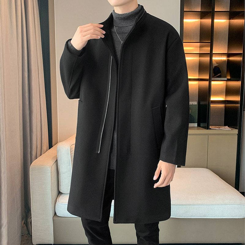 店主风秋冬季男士中长款风衣过膝毛呢外套B358-F113-P120加棉P130图片