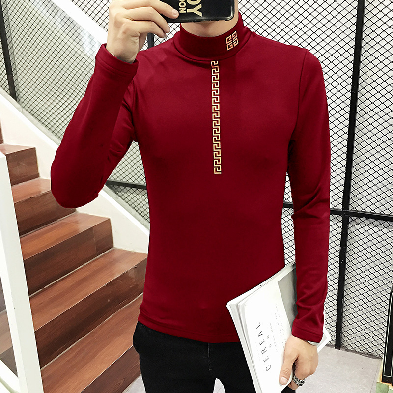 秋T恤加绒打底衫加绒加厚修身高领男潮B345-T65-P30，男装T恤，电商B345