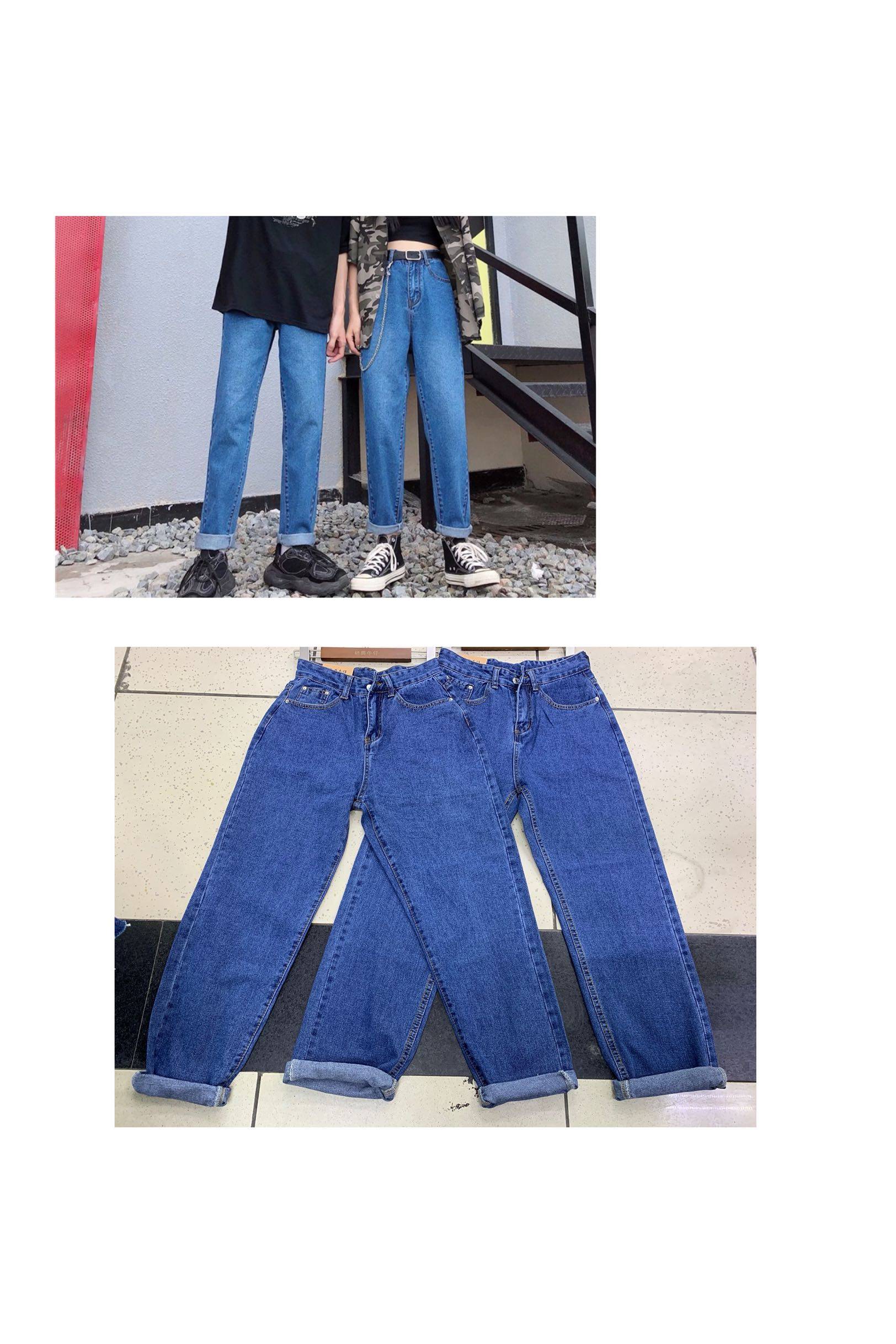 新款情侣款牛仔裤ins复古水洗蓝bf直筒长裤男女同款现货广州速发