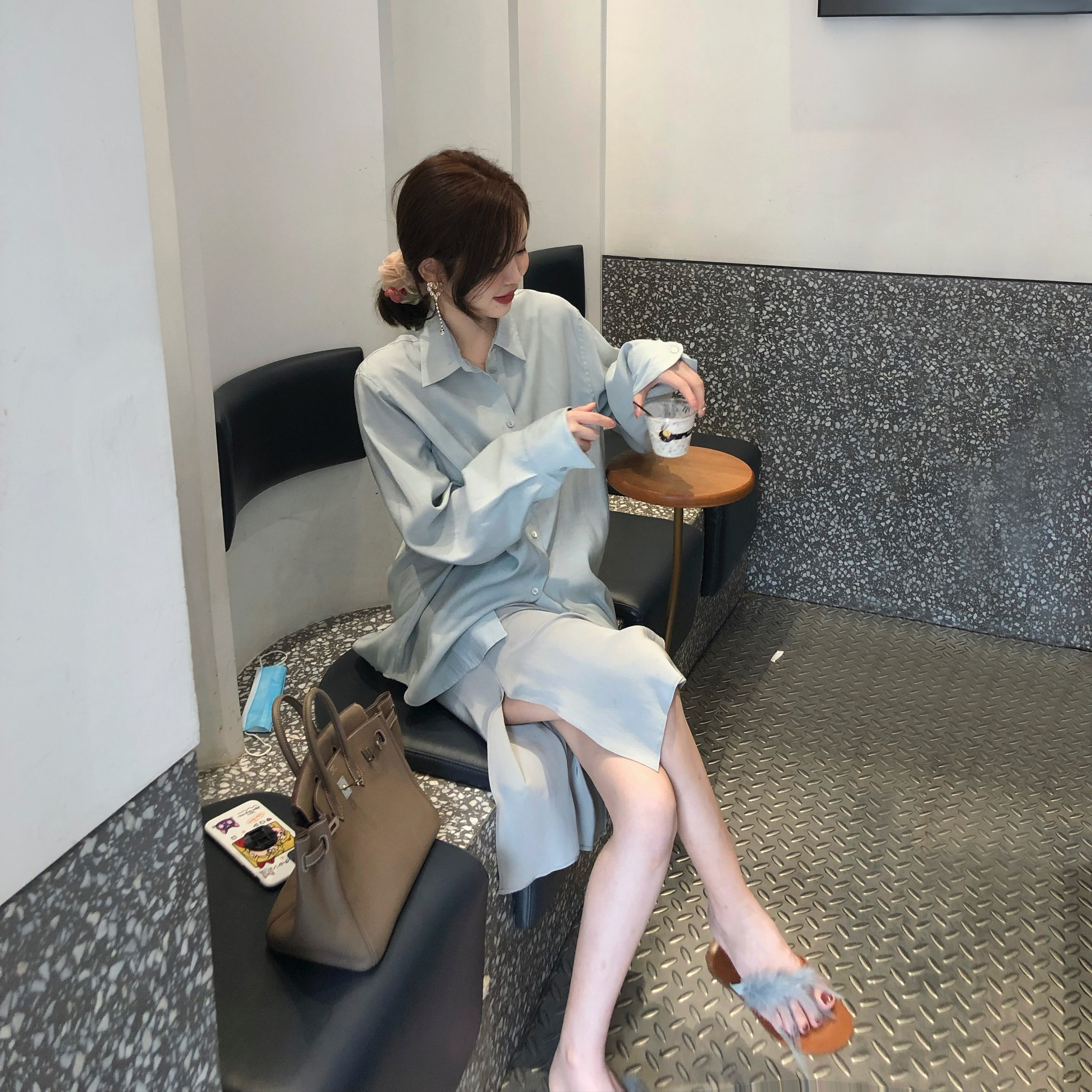 jill大姐姐 r0w订染极简系衬衫oversize宽松显瘦长袖衬衣纯色上衣