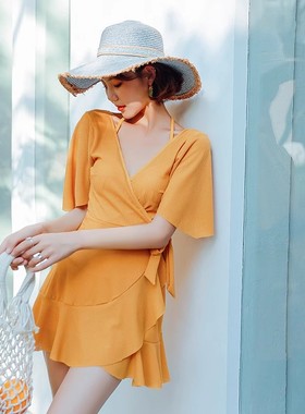 na那2019微胖ins超仙泡温泉泳衣女韩国遮肚显瘦裙式小胸大码胖mm