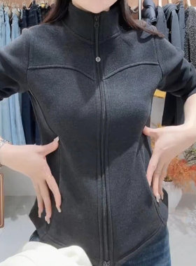 2025秋冬韩系新款小蛮腰加绒百搭立领外套女时尚显瘦开衫夹克上衣