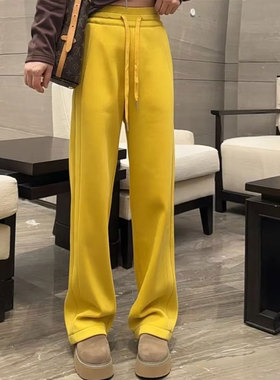2025秋冬季加绒黄色运动裤女高腰显瘦香蕉阔腿卫裤窄版休闲直筒裤