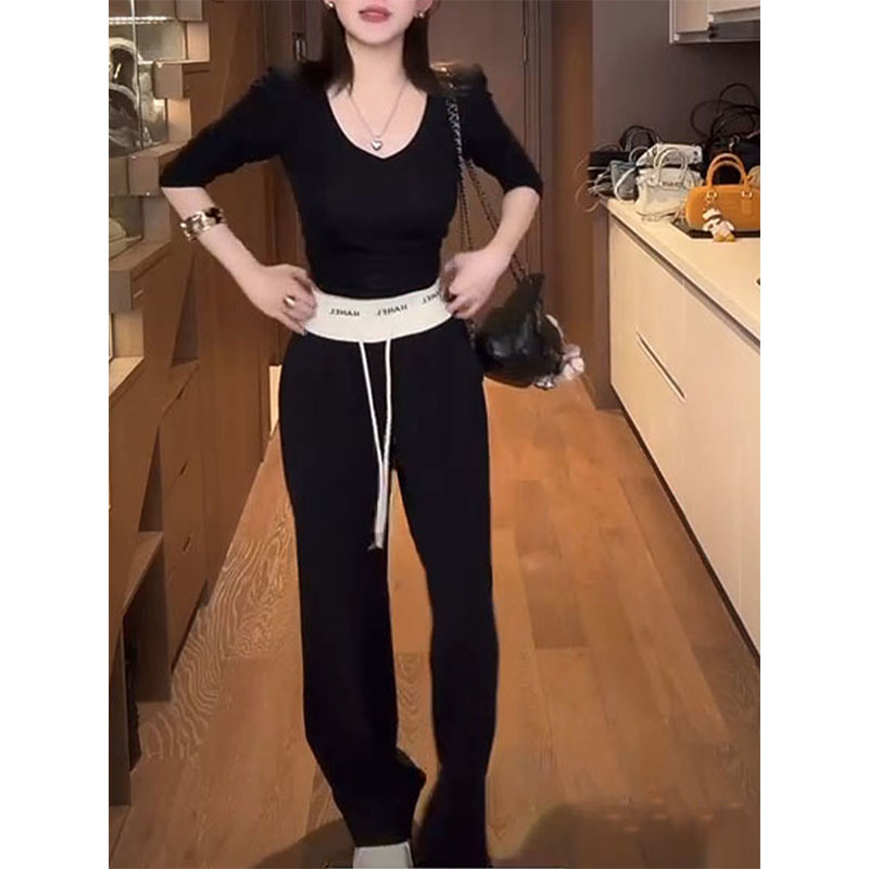 韩系高腰设计感直筒休闲裤卫裤女