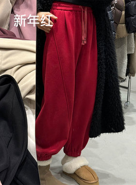 抽绳束脚哈伦裤子女2025秋冬新款慵懒风宽松百搭加绒加厚灯笼卫裤