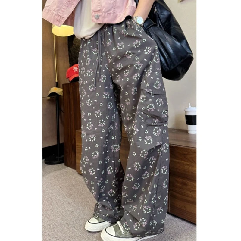 复古碎花薄款洋气百搭休闲阔腿裤