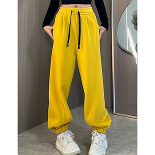 运动卫裤 韩版 女宽松保暖休闲裤 高腰显瘦加厚束脚裤 秋冬加绒时尚