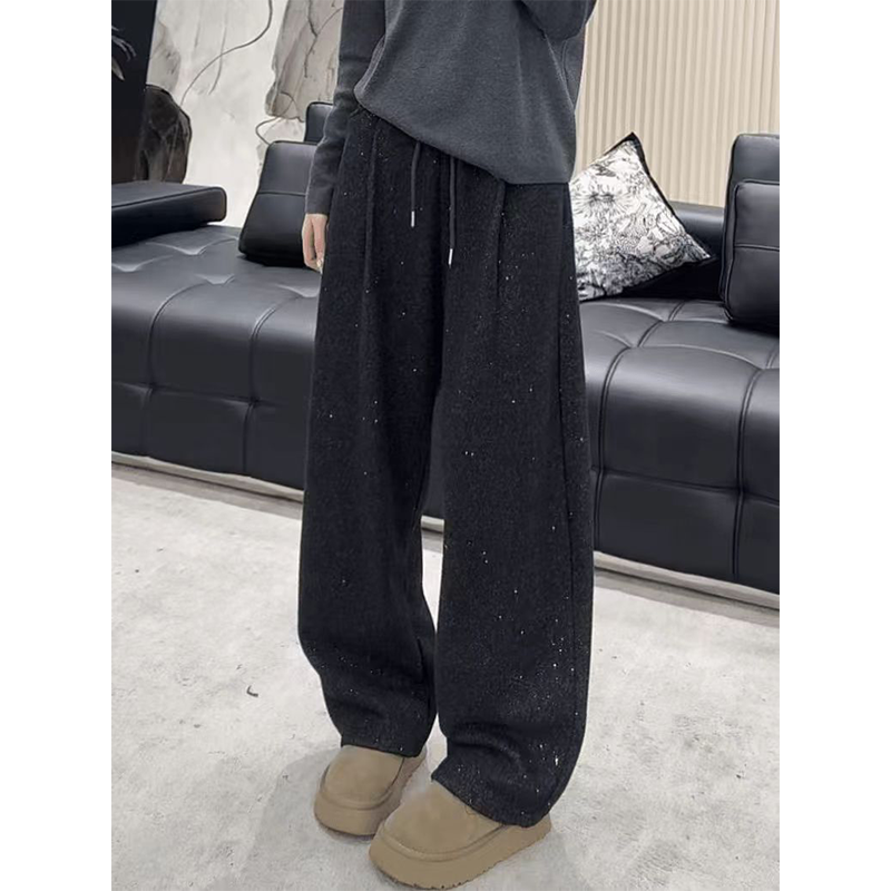 高级感重工亮片直筒长裤女2025冬季新款时尚百搭加绒垂感弯刀裤子,女装/女士精品,休闲裤,淘宝优惠券,粉丝福利购,淘宝优惠卷