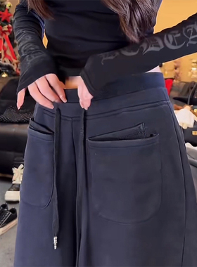 早春季新款美式复古水洗宽松百搭休闲裤女口袋刺绣设计感小众长款