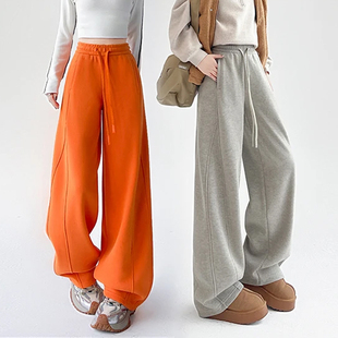 宽松百搭休闲弯刀阔腿裤 女美式 子 加绒加厚轻云暖暖裤 2025秋冬新款