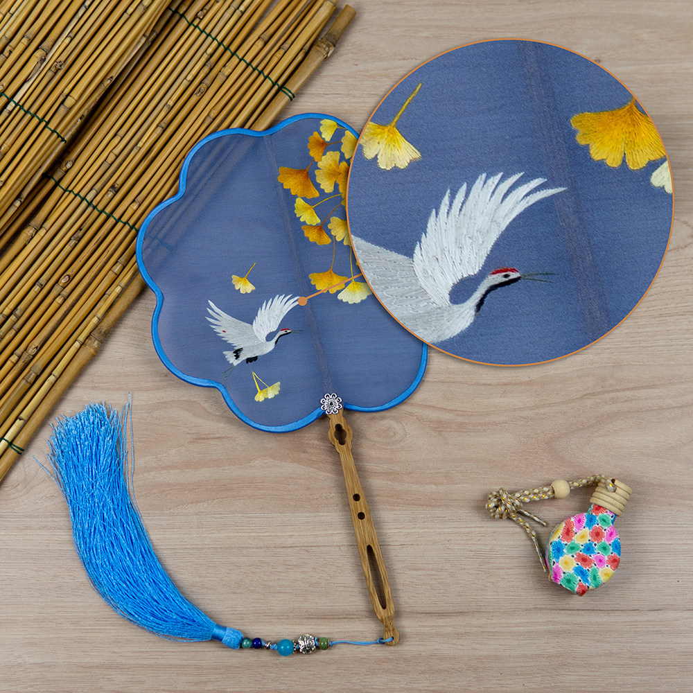 苏双面手工刺绣团扇竹子汉服配饰摄影道具鬓边不是海棠花同款送礼