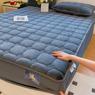 定制兔毛绒夹棉床笠单件加厚牛奶绒床套罩秋冬款席梦思床垫保护罩