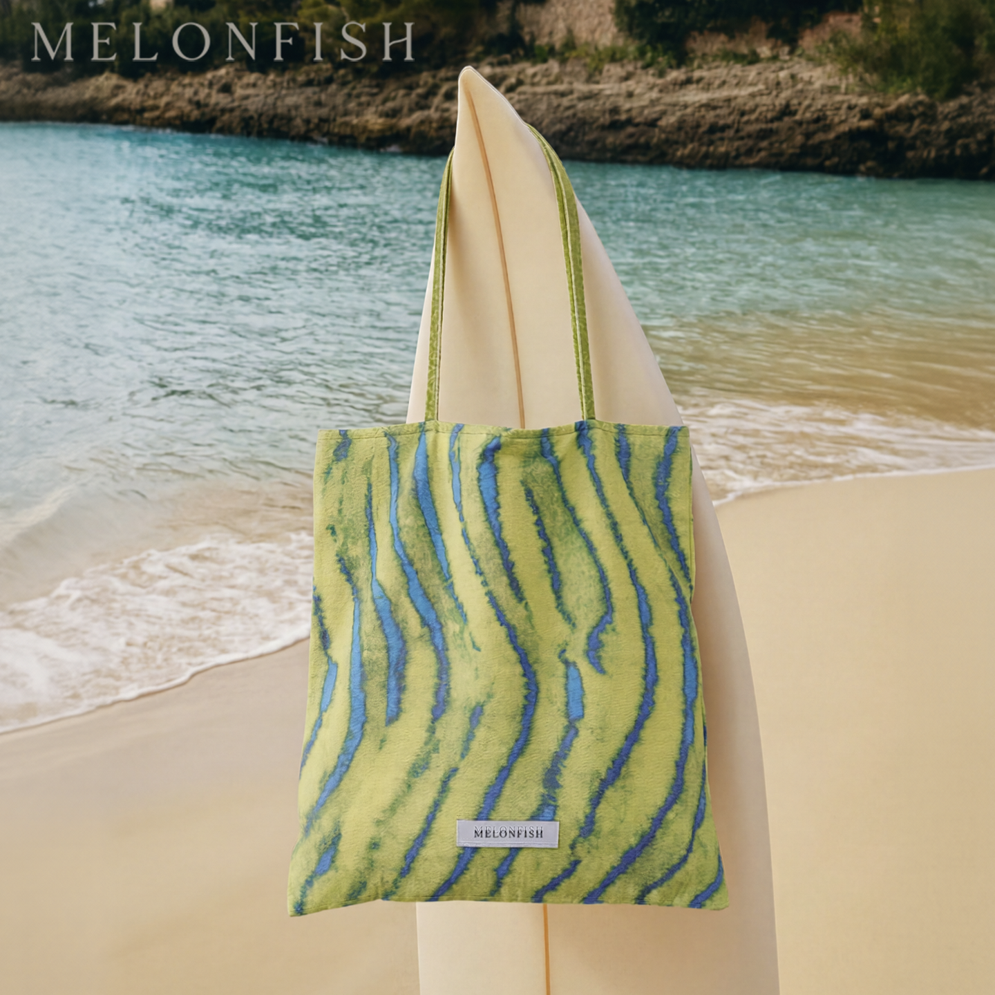 【海盐抹茶】MELONFISH条纹帆布包女大容量托特包休闲单肩包绿色