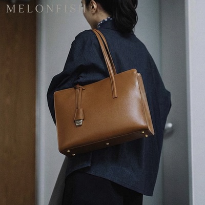 Melonfish高级感律师真皮托特女通勤大容量电脑包单肩包简约百搭