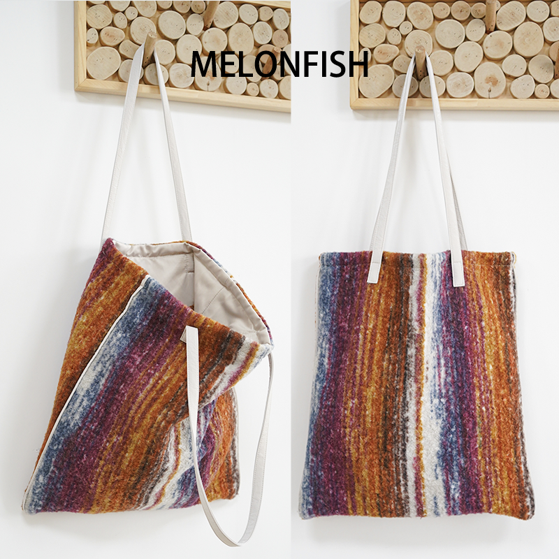 MELONFISH『暖橙极光』秋冬羊毛北欧设计毛毡通白色肩带托特包,箱包皮具/热销女包/男包,托特包,淘宝优惠券,粉丝福利购,淘宝优惠卷