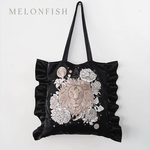MELONFISH原创狮子座皮质刺绣包