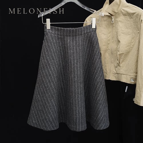 MELONFISH简约高级灰羊毛半身裙