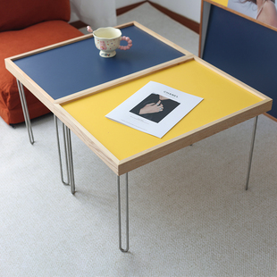 包豪斯极简实木方形小茶几北欧简约现代不锈钢飘窗中古边几方桌子