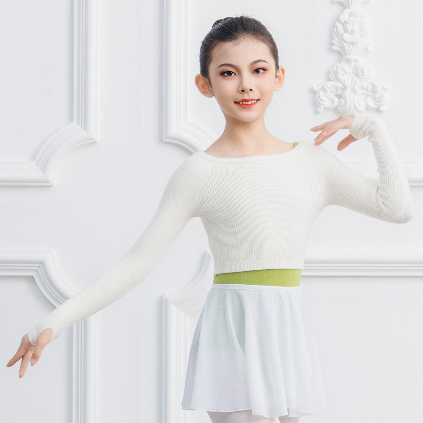 儿童舞蹈毛衣白色一字领肩保暖外套酒红芭蕾披肩长袖冬针织衫毛衫