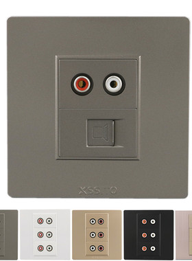 86型网络线加莲花音频面板深灰色电脑RJ45带RCA音频免焊接插座盒