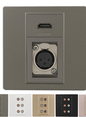 86型深灰色面板母卡侬话筒加HDMI插座公卡隆麦克风音箱带高清线盒