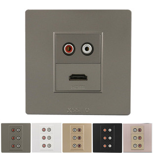 86型HDMI加音频面板深灰色电视高清延长尾线带红白双莲花免焊插座