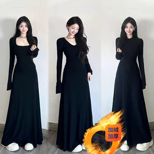 长款 2025秋修身 连衣裙女收腰显瘦V领气质长裙 350克棉加绒