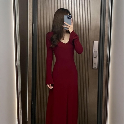 安卡拉红长款棉磨毛连衣裙