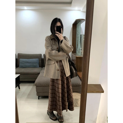 韩系毛呢外套女春秋季2026年新款学院风高级感小个子加厚短款大衣