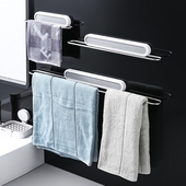 免打孔壁挂置物架可折叠毛巾杆毛巾架收纳架家用淋浴间浴巾架创意