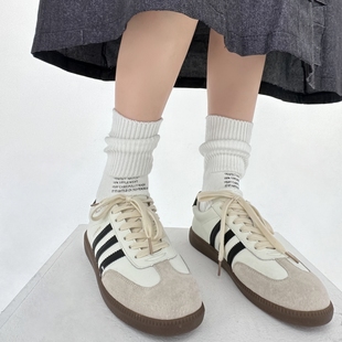 23SS秋冬日系小众工装 风粗针简约字母印花中筒袜子男女纯棉堆堆袜