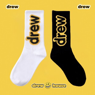 23ss潮牌drew字母涂鸦笑脸搭配洞洞鞋 潮流运动男女纯棉中筒袜子