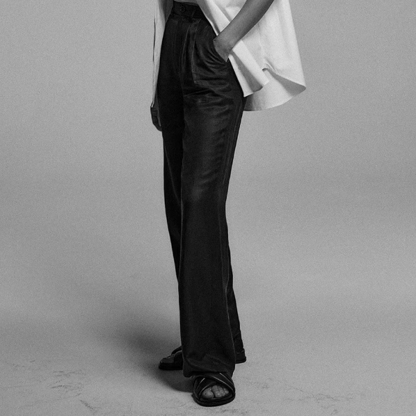 A*NINEB*ING黑色天丝亚麻长裤