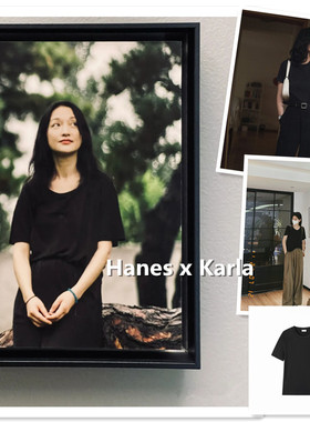 小喜家Hanes x Karla2025周XUN同款洋气碳黑色铜氨丝短袖t恤女