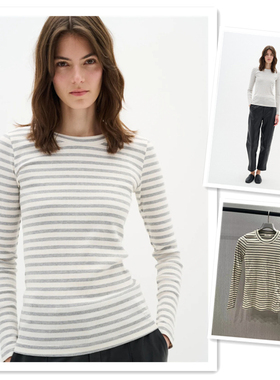小喜家 国内现货 24秋冬 InWear基础款灰白色条纹长袖弹力棉上衣