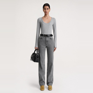 国内现货 T恤修身 25春夏 大U领花灰色柔软长袖 上衣 TOTEME 小喜家