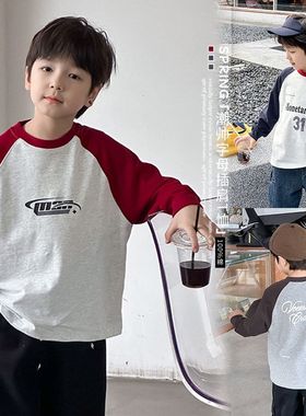 Ambb艾摩贝贝男童2025春季新品儿童纯棉上衣插肩字母长袖T