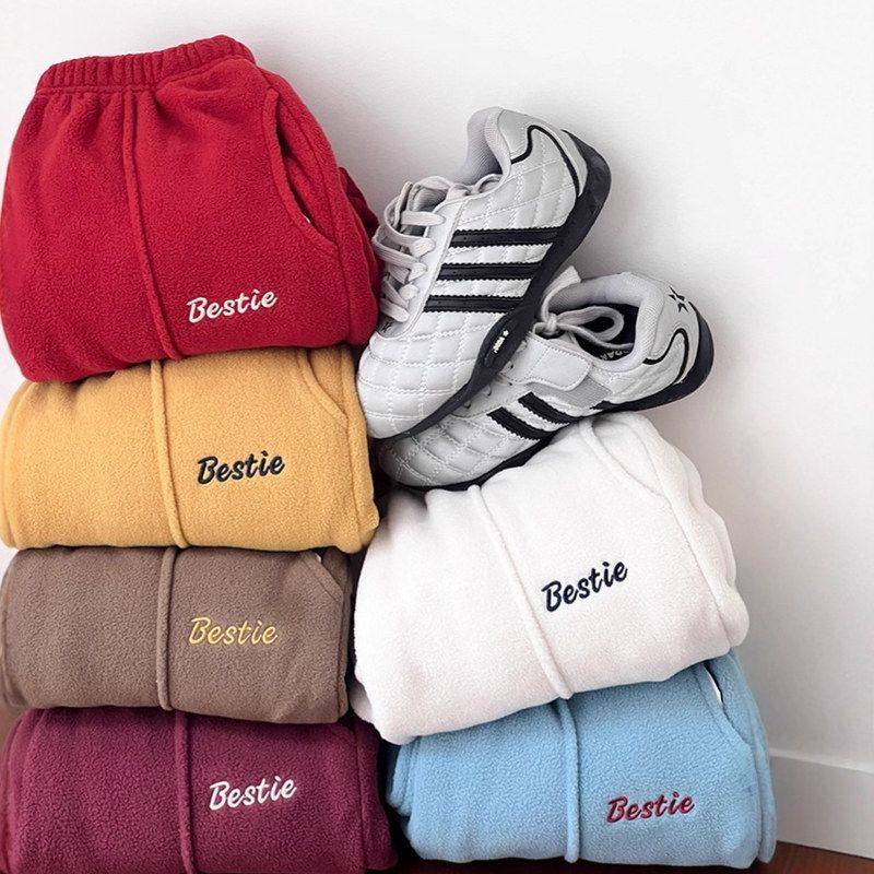 【21日新品开售 优惠秒杀+满300-20】潮童摇粒绒刺绣保暖卫裤