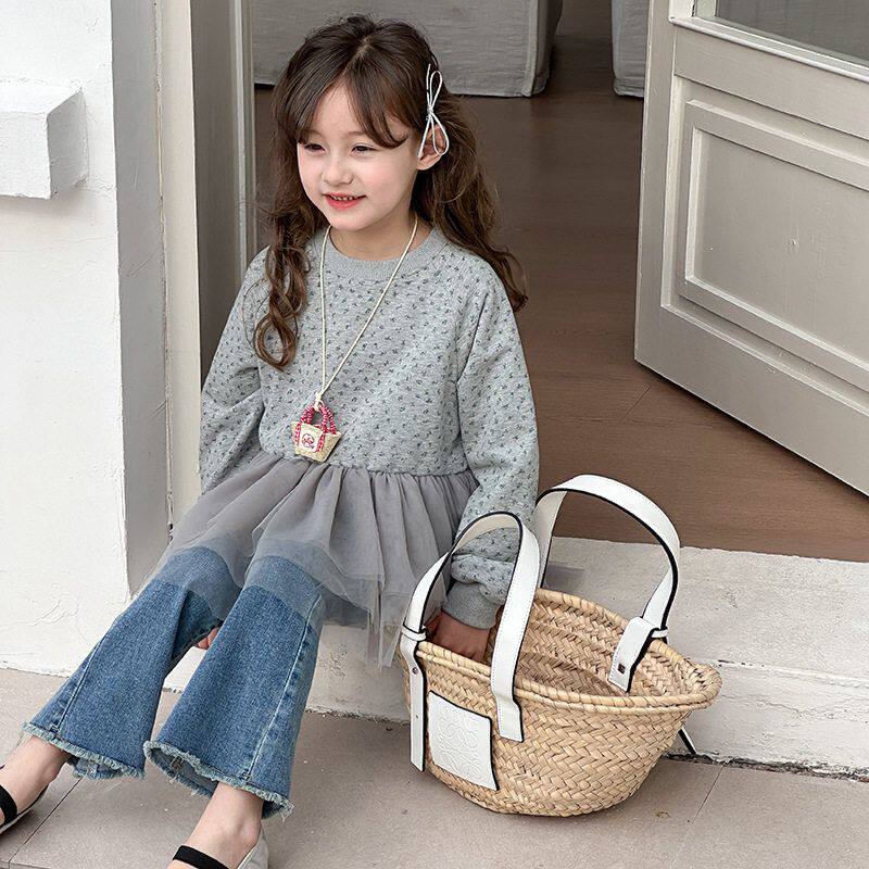 Ambb艾摩贝贝女童2025春季新品儿童假两件纱裙碎花卫衣