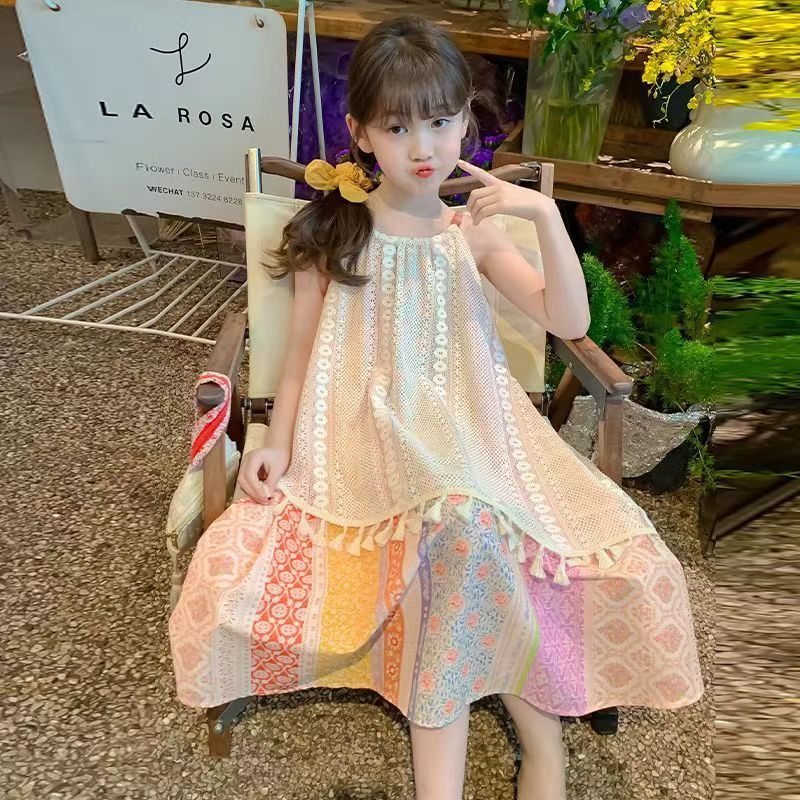 女童连衣裙夏装2025新款波西米亚风吊带裙流苏拼接女宝宝背心裙潮