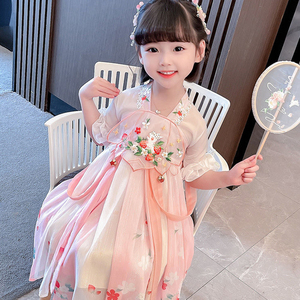 女童汉服2023夏装短袖儿童唐装小女孩仙女中国风雪纺宝宝连衣裙