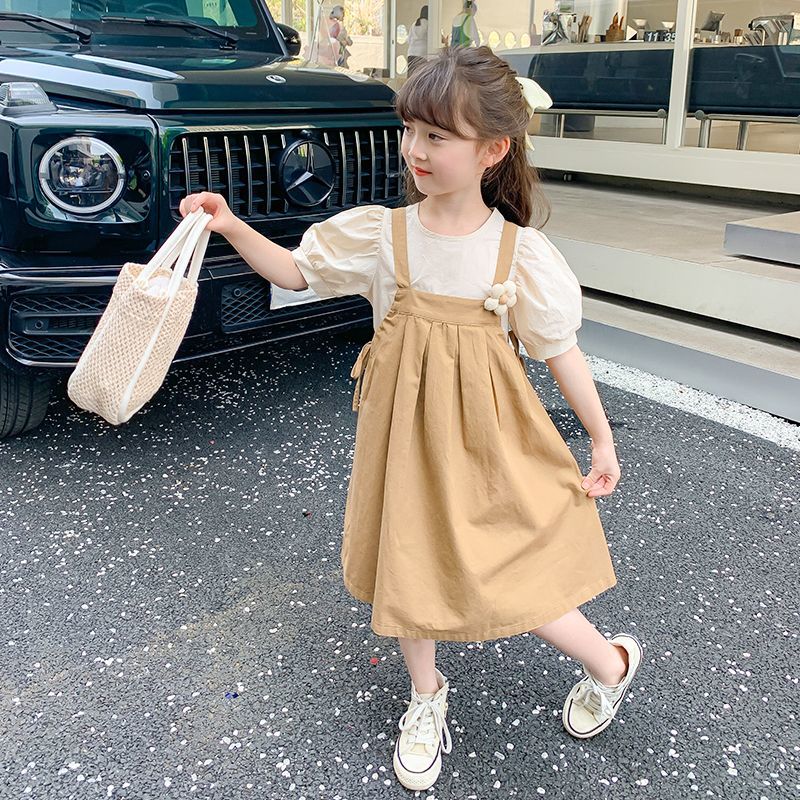 女童夏季连衣裙2025新款洋气儿童女中大童学院背带裙套装公主裙子