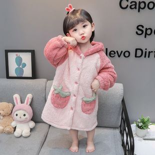 女童睡袍秋冬季女孩宝宝珊瑚绒儿童睡衣法兰绒冬装睡裙家居服浴袍