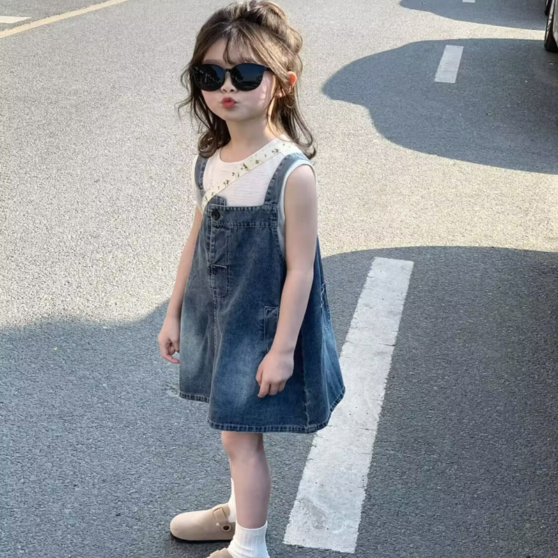 儿童牛仔裙夏装2025新款韩版女童洋气背心背带裙女宝宝韩版两件套