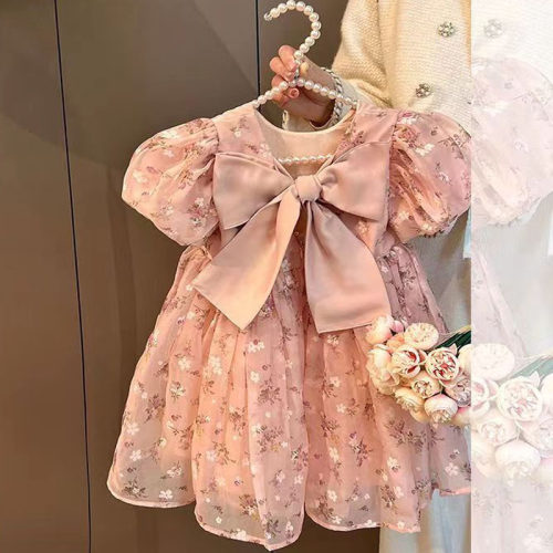 女童夏季公主裙蝴蝶结碎花连衣裙