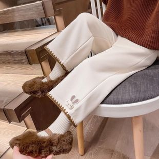 女童裤子加绒加厚秋冬2025新款宝宝时尚洋气休闲裤儿童直筒裤外穿