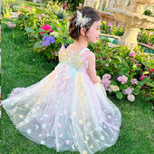 女童夏装 连衣裙2025新款 洋气儿童吊带彩虹公主裙周岁礼服蓬蓬纱裙