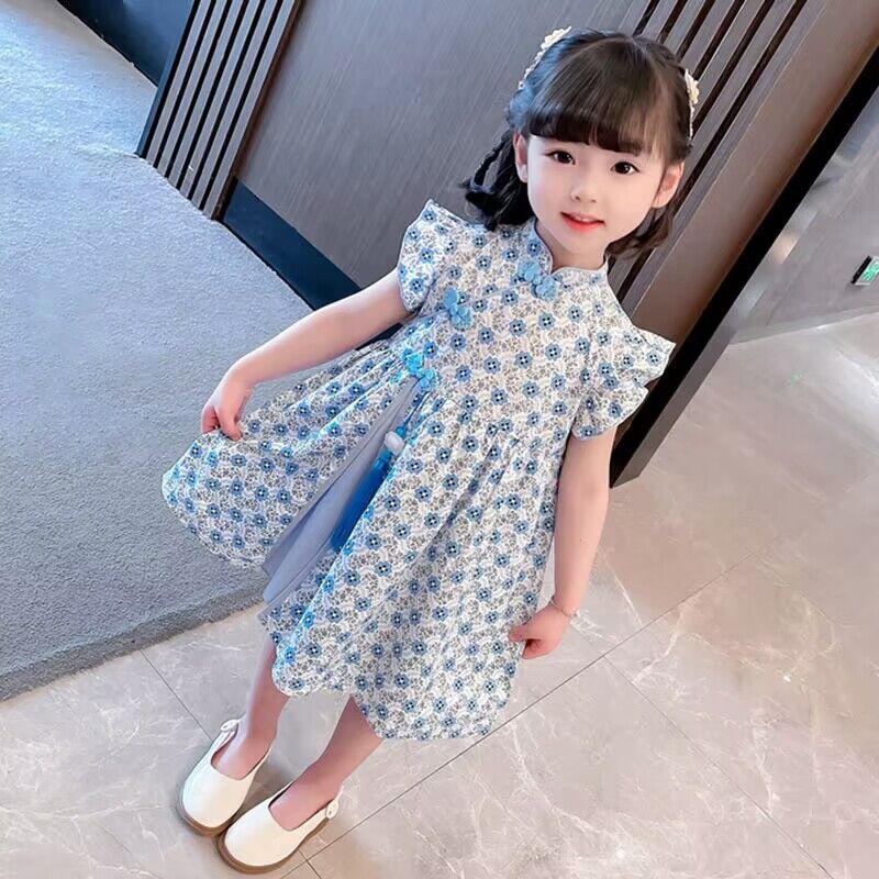 女童连衣裙夏季2025新款洋气女孩宝宝儿童装旗袍汉服短袖公主裙子